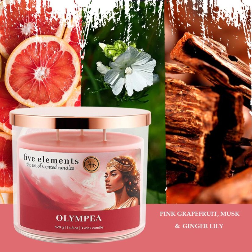 Świeca zapachowa Five Elements Olympea, 420 g, 3 knoty