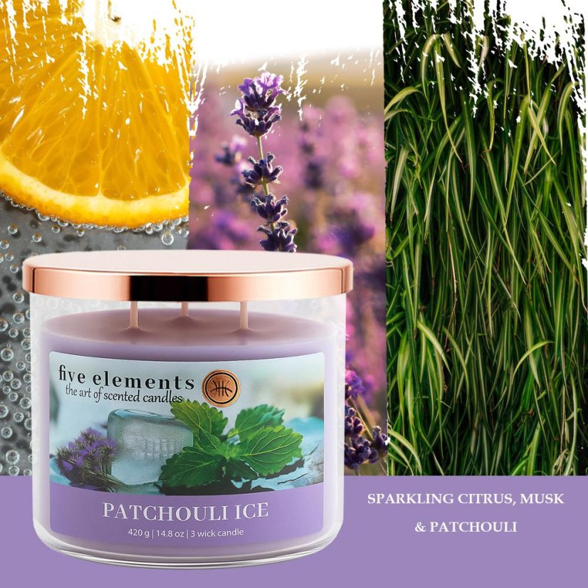 Five Elements Patchouli Ice scented candle, 420 g, 3 wicks
