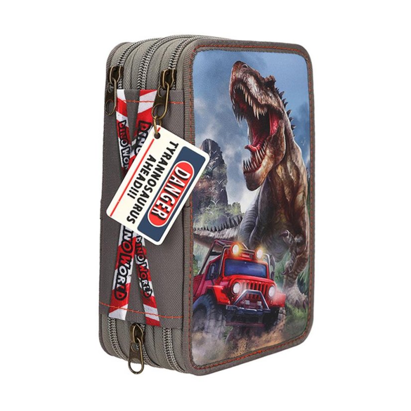 Three-tier pencil case with Dino World and New World accessories