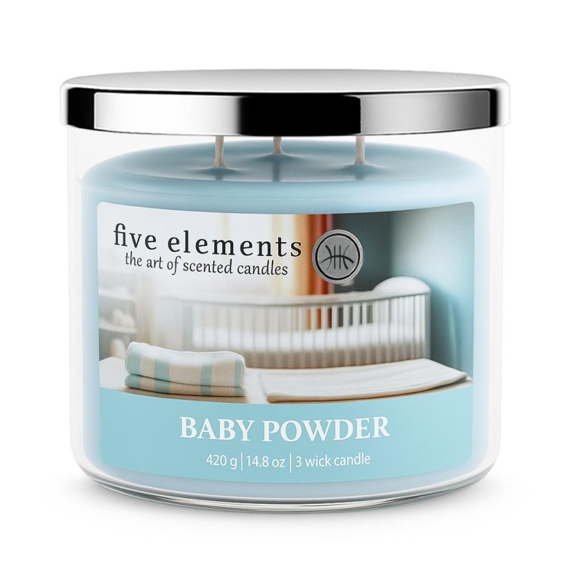 Świeca zapachowa Five Elements Baby Powder, 420 g, 3 knoty