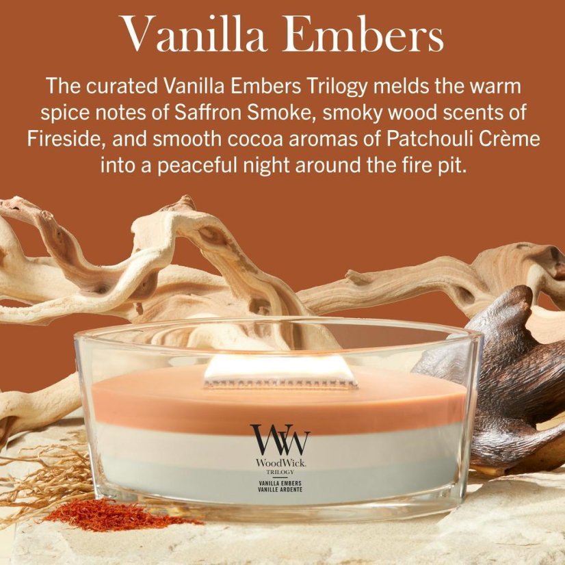 WoodWick Trilogy-Kerze im Schiffsglas, Vanilla Embers