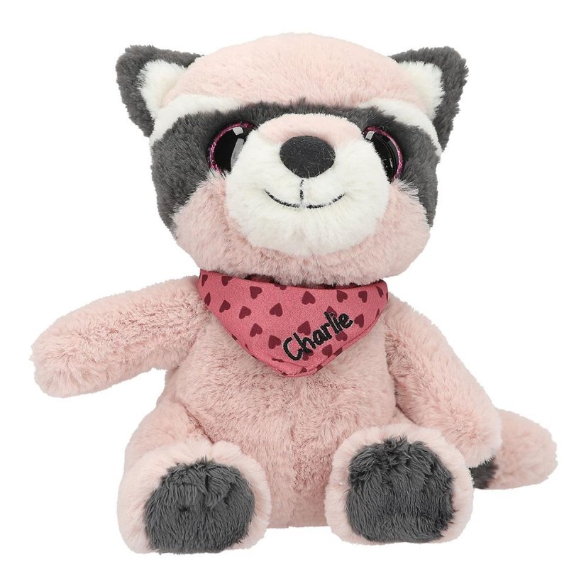 Snukis Charlie Raccoon Teddy Bear – Pink and Brown, 18 cm