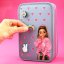Three-tier pencil case with accessories and Top Model Talita badges