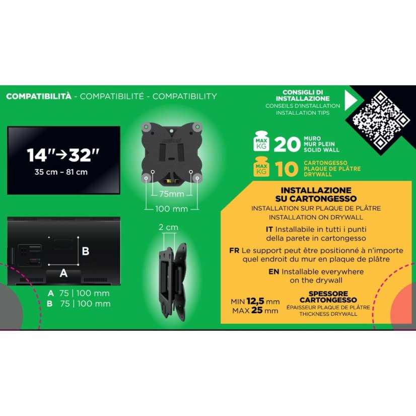 Feste TV-Halterung (Wand/Trockenbau) Meliconi  480954 Slimstyle Plus 100S CG schwarz