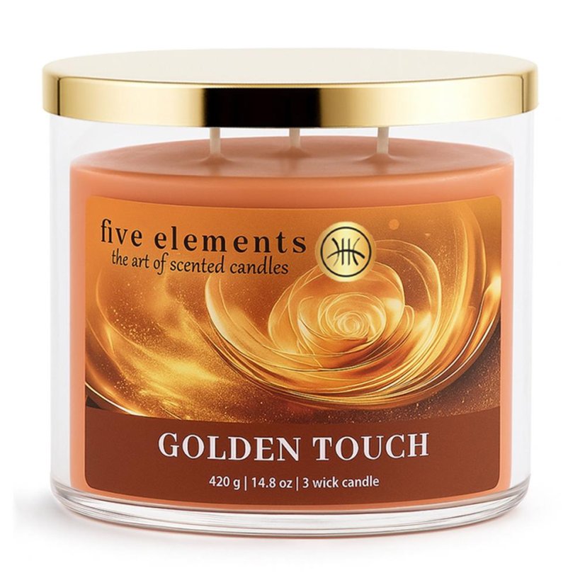 Świeca zapachowa Five Elements Golden Touch, 420 g, 3 knoty