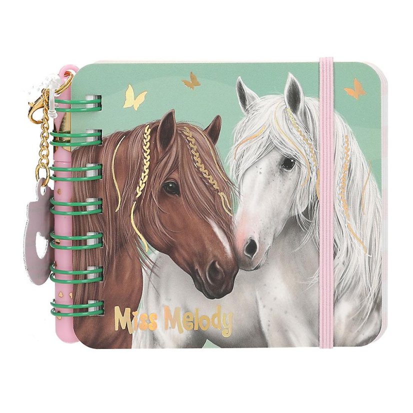 Miss Melody Mini Notebook with Ballpoint Pen, Brown and White Horse