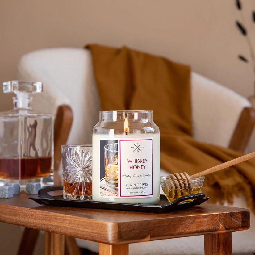 Kerze Purple River groß, Whiskey Honey
