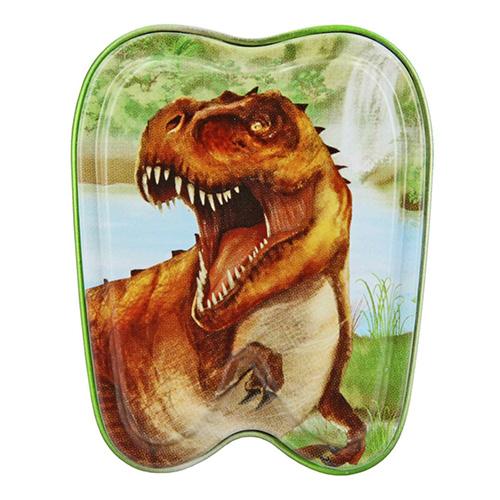 Dino World barna T-Rex fogakhoz való fémdoboz