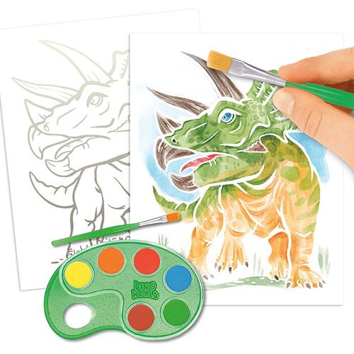 Malbuch mit Wasserfarben und Pinsel Dino World Colour me up paper