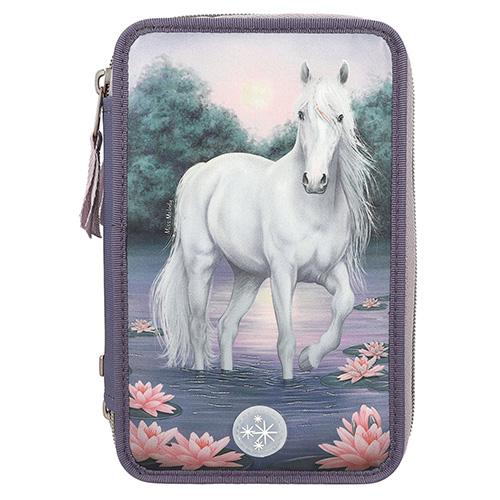 Pencil case with accessories and light effect Miss Melody, white horse