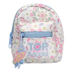 Mini-Rucksack mit Karabinerhaken und Accessoires Top Model – Blumen, blauer Reißverschluss