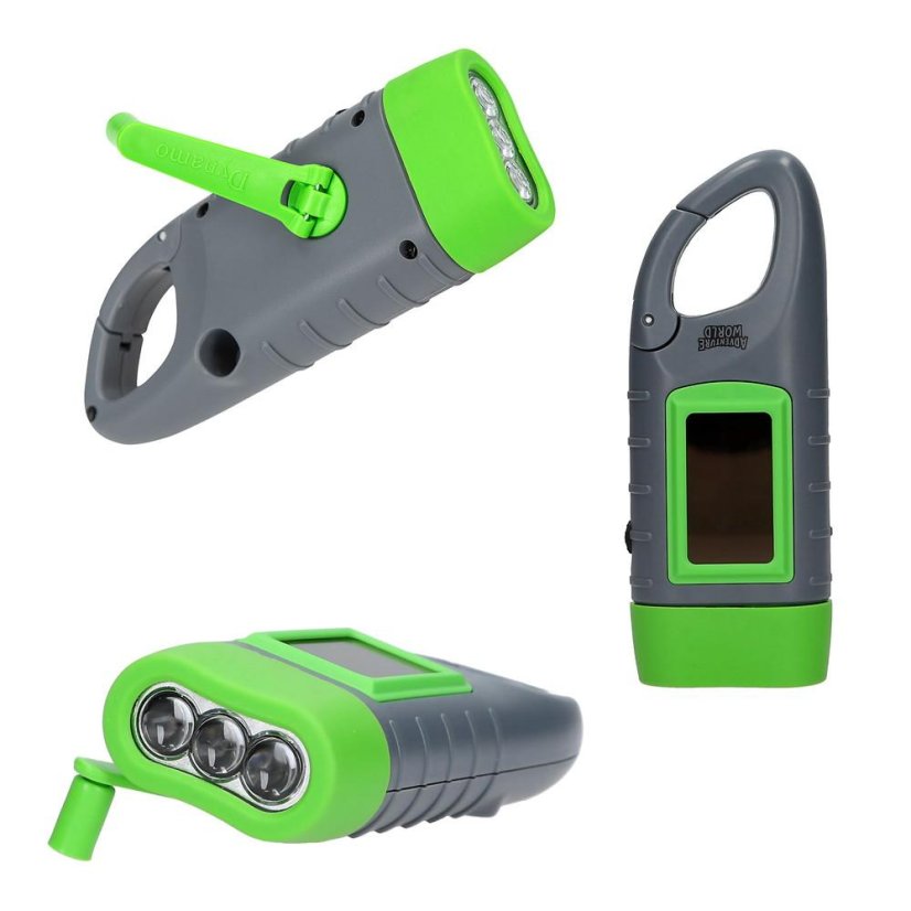 Adventure World LED Flashlight with Solar Panel, Gray-Green