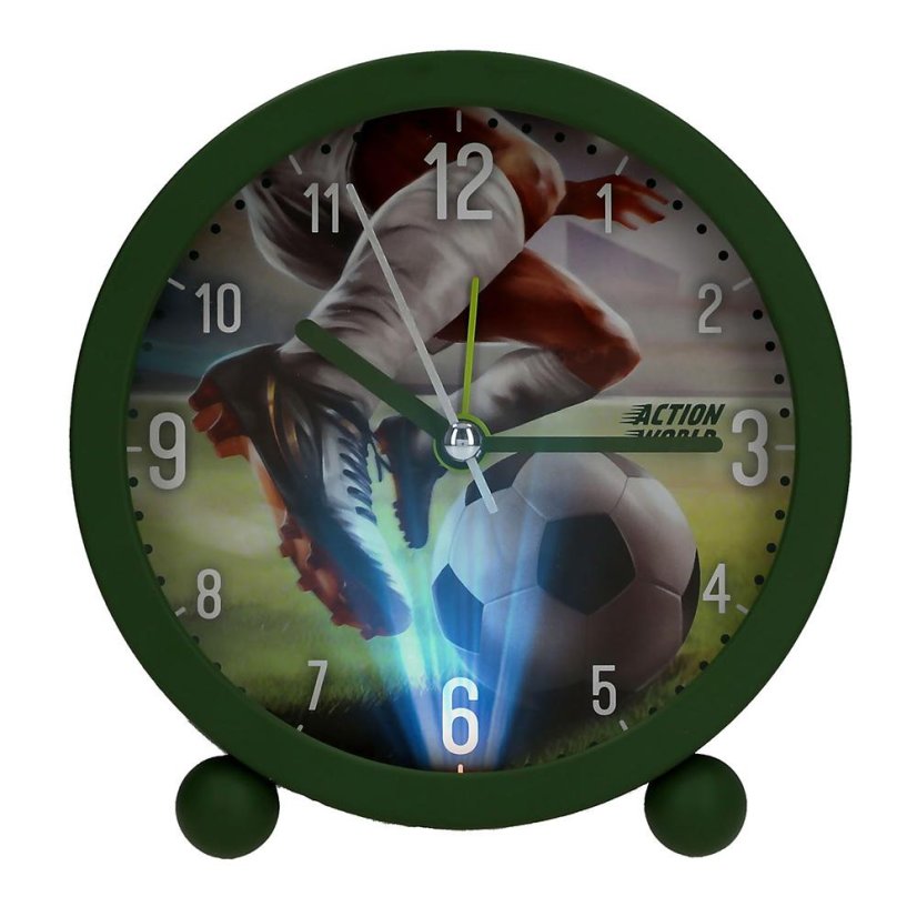 Action World Table Alarm Clock with Light, Soccer Theme