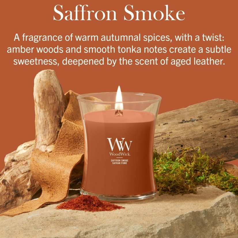 WoodWick nagy gyertya, Saffron Smoke