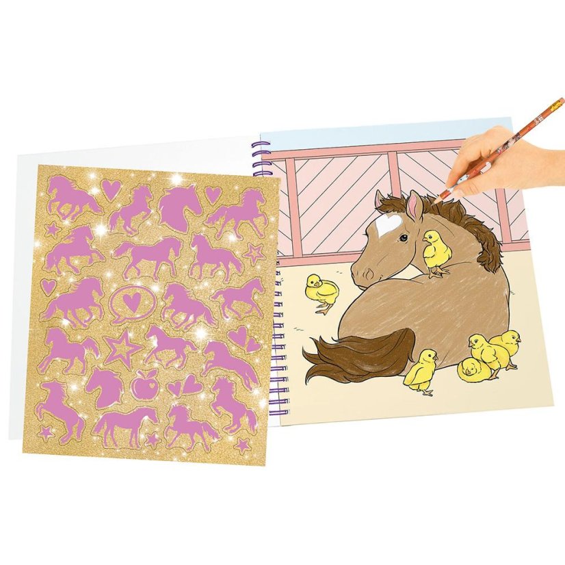 Spiral coloring book with Miss Melody sequin patch