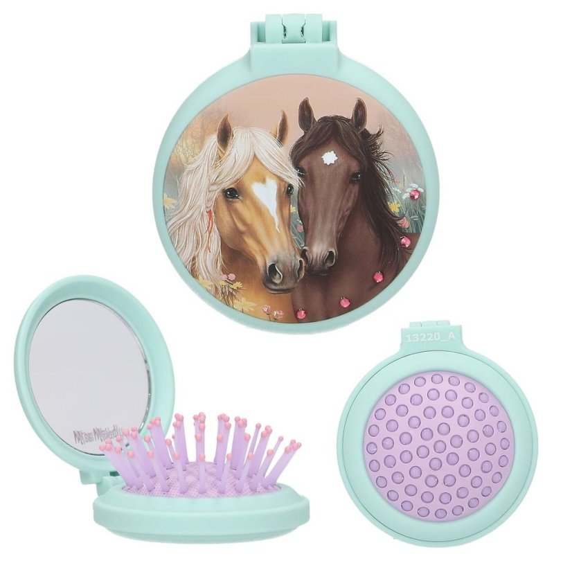 Top Model Foldable Hairbrush with Mirror, Turquoise