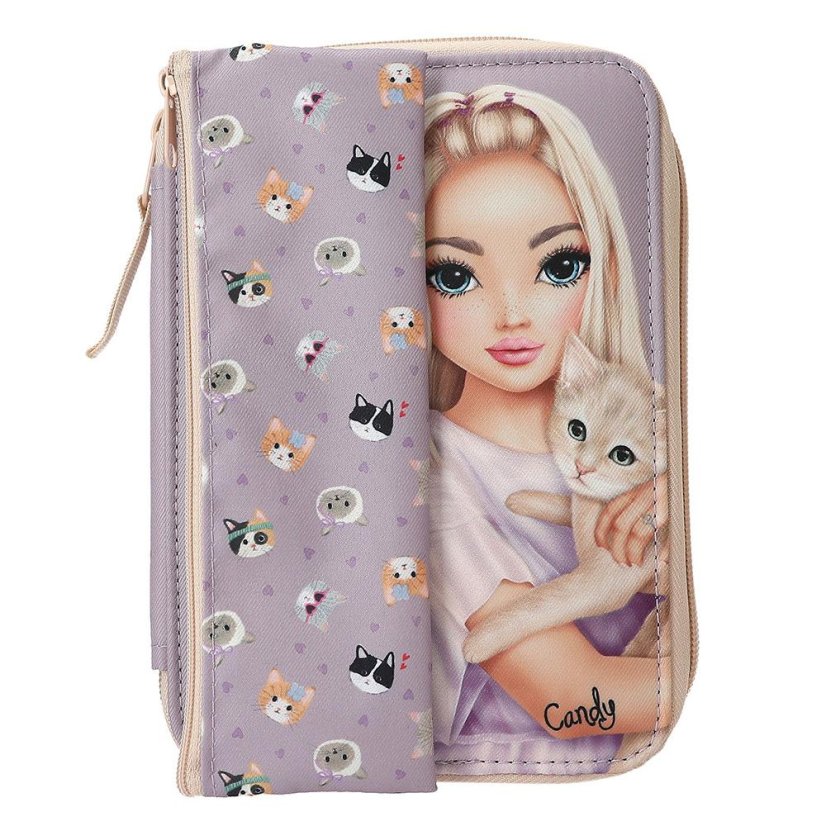 Single-layer pencil case with accessories and Kitty & Doggy pocket