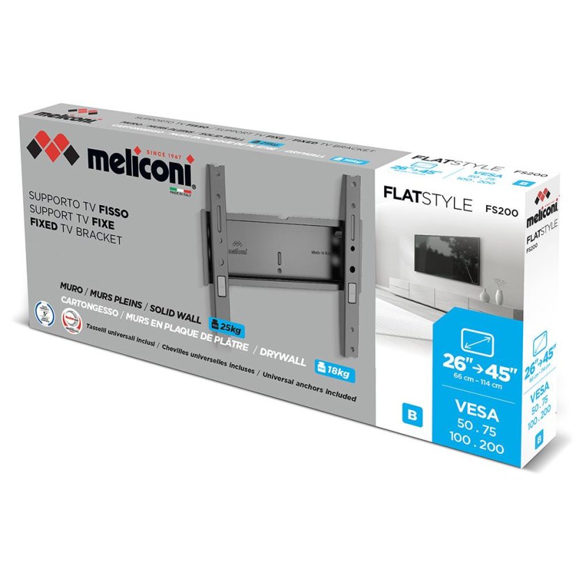 Fix TV-tartó (fal/gipszkarton) Meliconi Flatstyle FS200 CG 580482 fekete