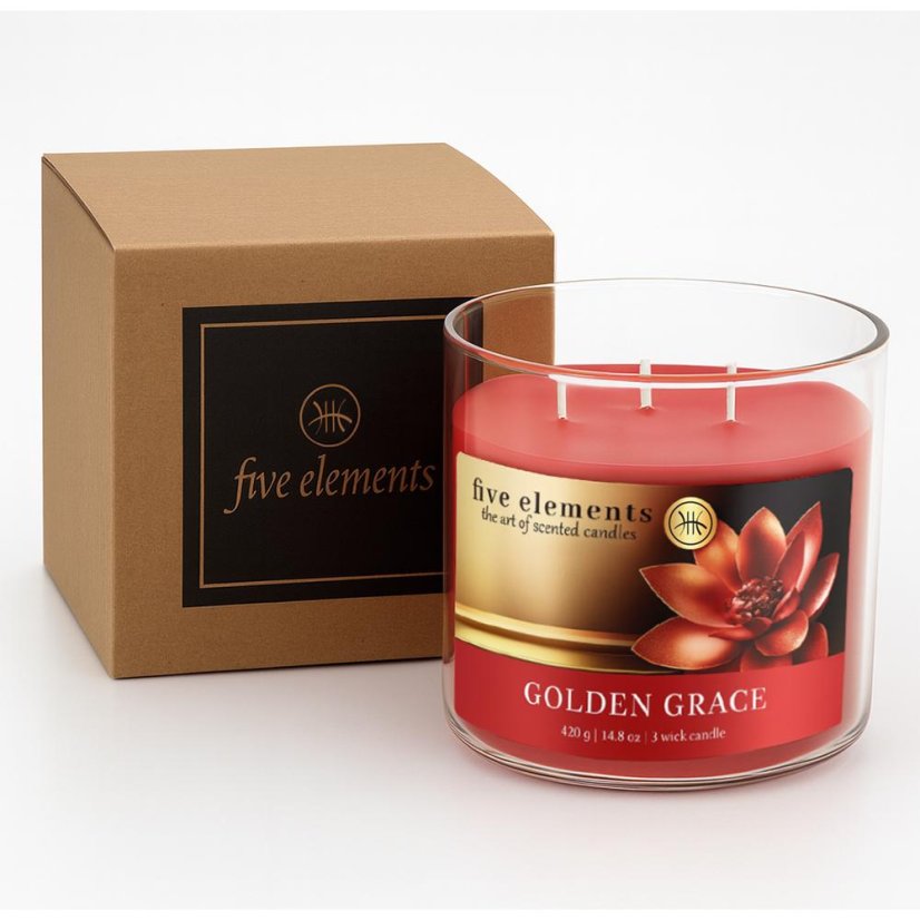 Świeca zapachowa Five Elements Golden Grace, 420 g, 3 knoty