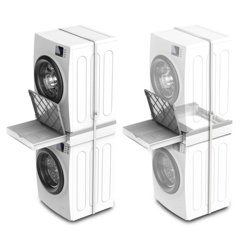 Universal spacer between washing machine and dryer with pull-out drawer and storage shelf Meliconi Torre Duo 656123 white