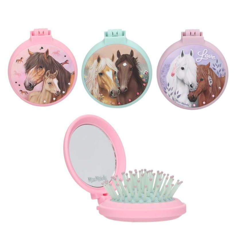 Top Model Foldable Hairbrush with Mirror, Turquoise
