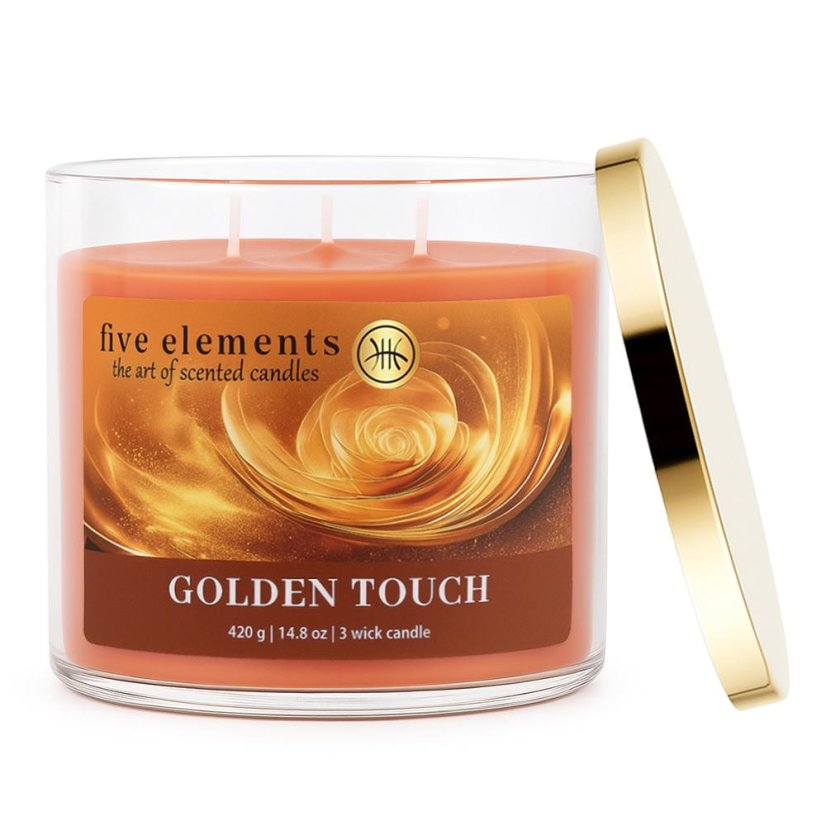 Świeca zapachowa Five Elements Golden Touch, 420 g, 3 knoty