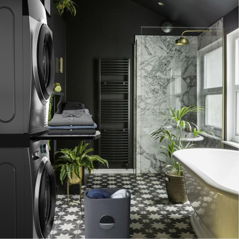 Zwischenstück für Waschmaschine und Wäschetrockner Meliconi 656136 Torre Black, schwarz