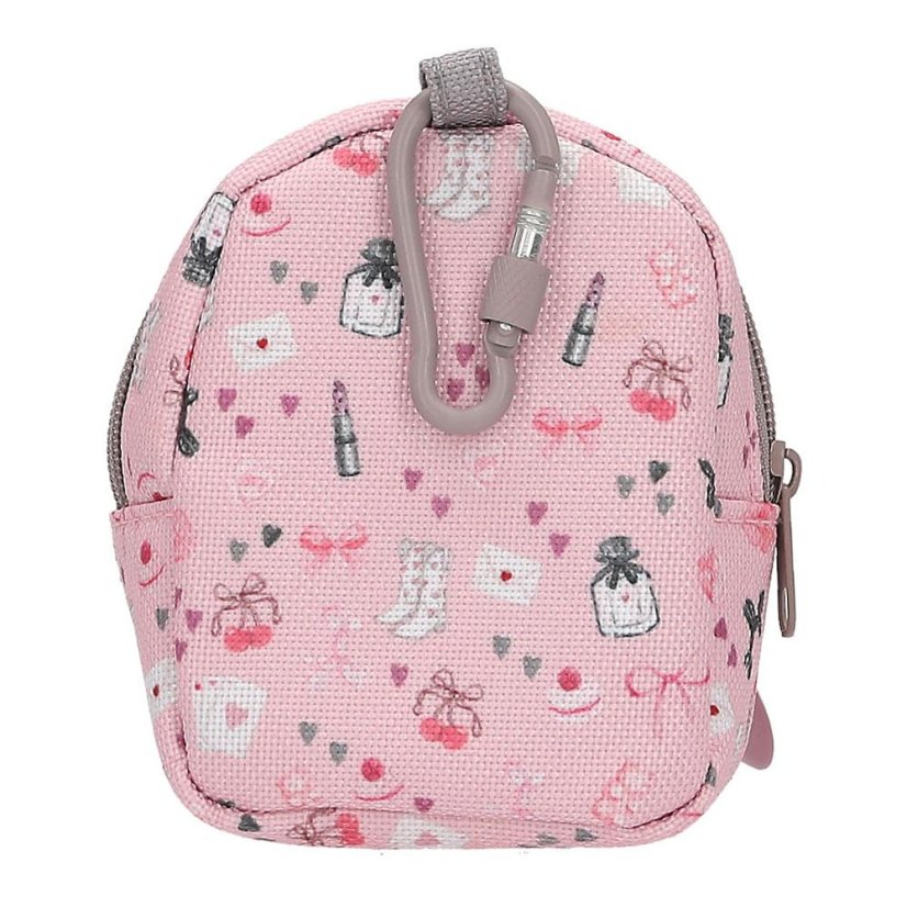 Anhänger Mini-Rucksack mit Karabinerhaken Top Model, Herzverzierung, grauer Reißverschluss
