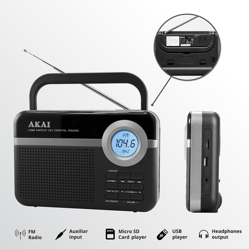 AKAI PR006A-471U čierne rádio