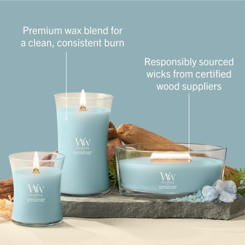 WoodWick-Kerze im Schiffsglas, Cedarwood & Ocean Moss