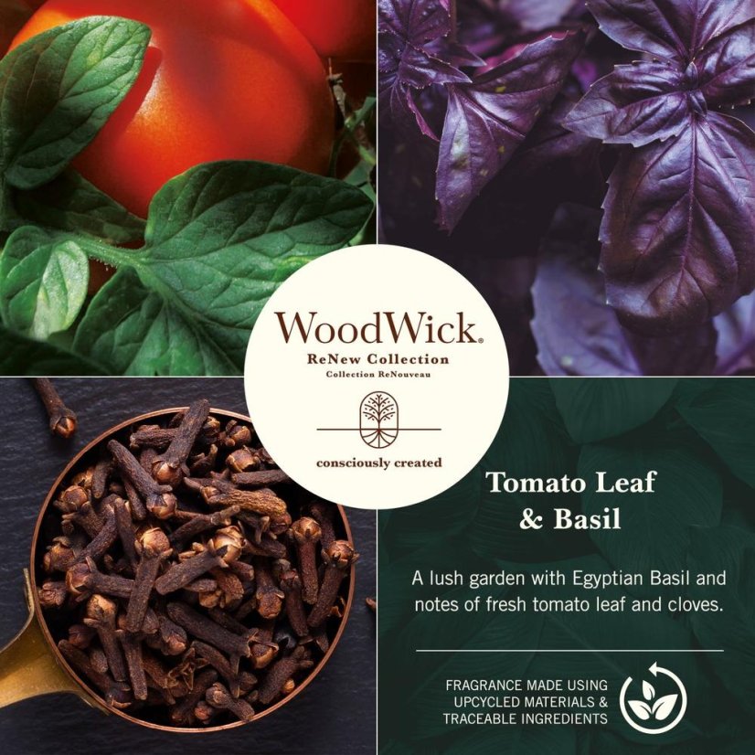WoodWick ReNew Kerze groß, Tomato Leaf & Basil