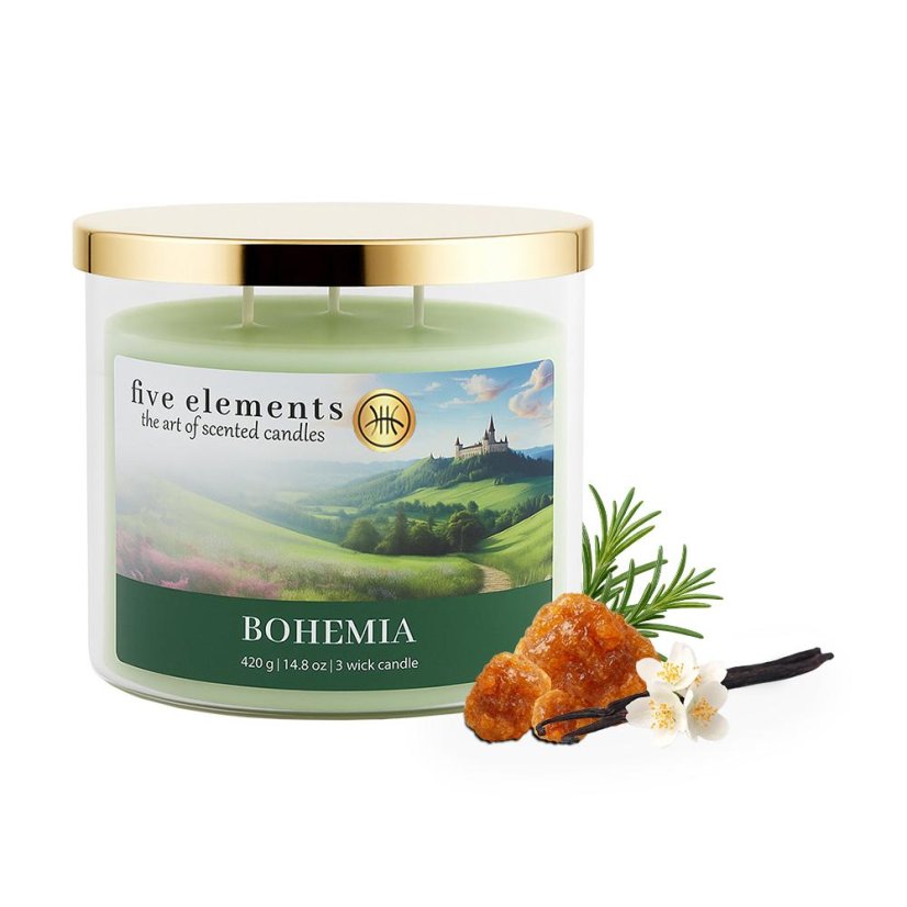 Świeca zapachowa Five Elements Bohemia, 420 g, 3 knoty