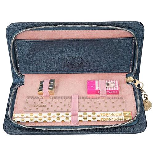 Single-layer pencil case with Top Model dark blue accessories