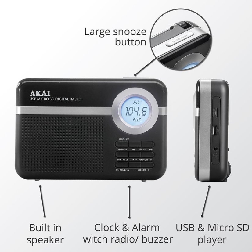 AKAI PR006A-471U čierne rádio