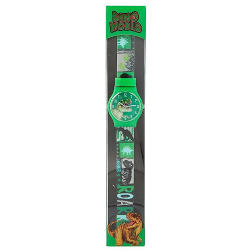 Dino World Uhr mit dunkelgrünem Zifferblatt