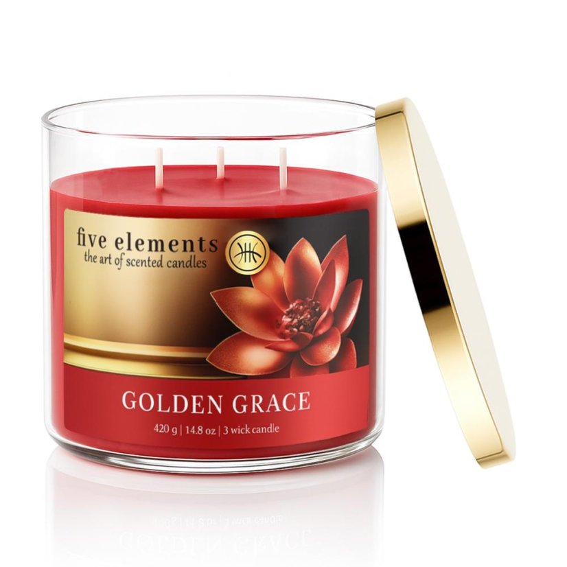 Świeca zapachowa Five Elements Golden Grace, 420 g, 3 knoty