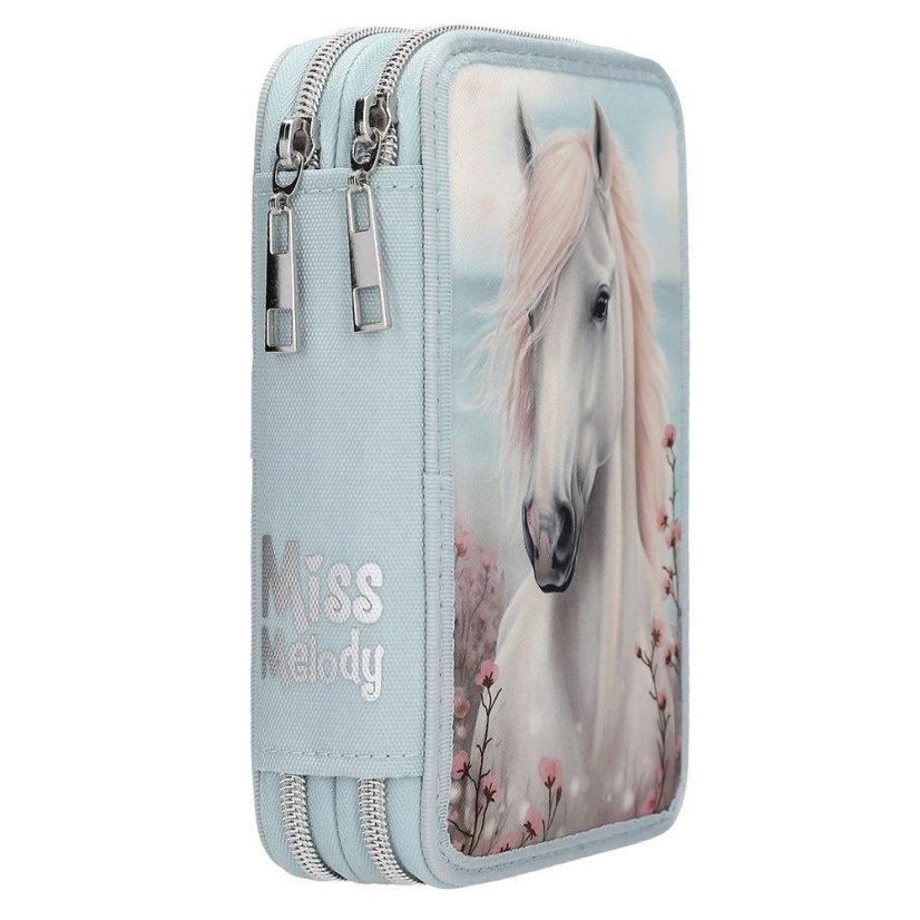 Two-tier pencil case with Miss Melody accessories, white horse