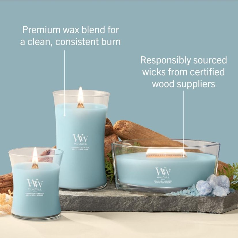 WoodWick-Kerze, groß, Cedarwood & Ocean Moss