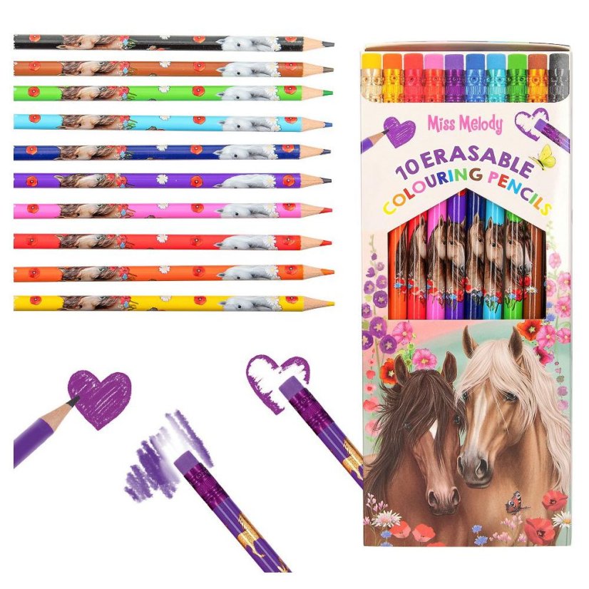 Sada vymazateľných farebných ceruziek Miss Melody, 10 farieb