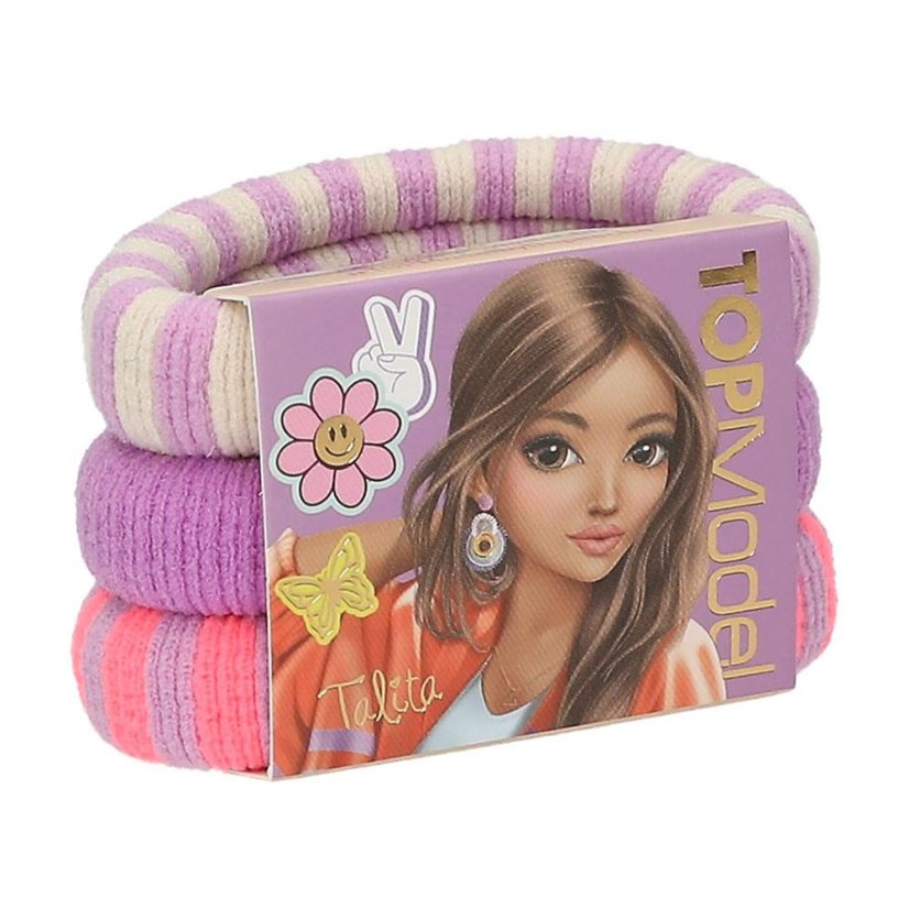 Set of three wide Top Model hair ties, purple shades
