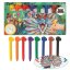 Set of crayons in a pencil case decorated with a Dino World head