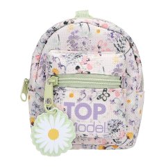 Top Model mini backpack pendant with carabiner, daisy decoration, green zipper