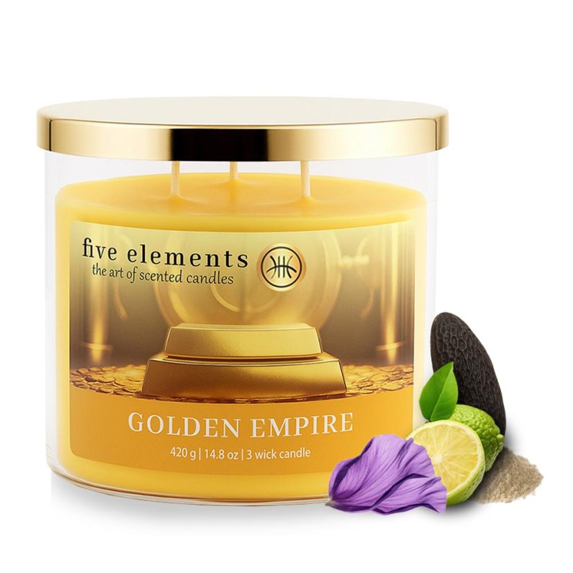 Świeca zapachowa Five Elements Golden Empire, 420 g, 3 knoty
