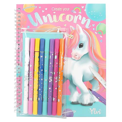 Kreativheft mit doppelseitigen Filzstiften Ylvi Create your Unicorn