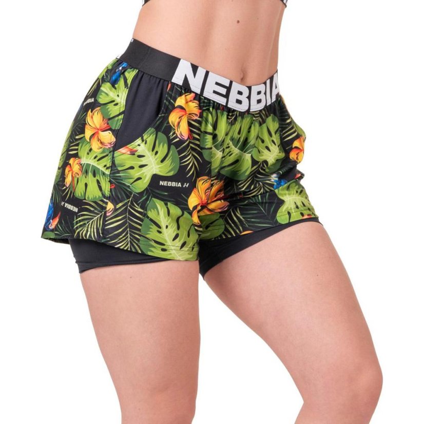 Women's Nebbia High-Energy Double Layer Shorts - Color: Green, Size: XS