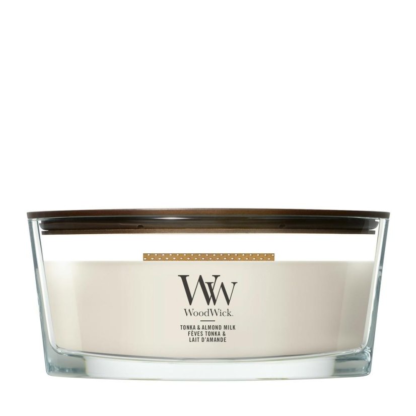 Świeca WoodWick w kształcie łodzi, Tonka & Almond Milk