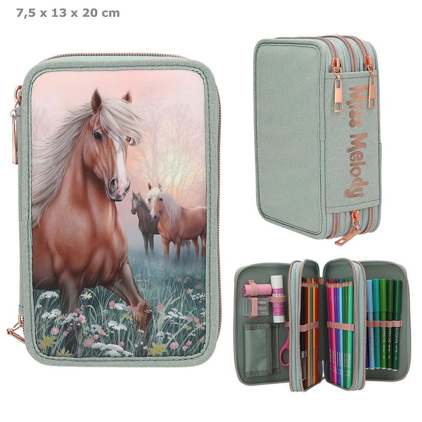 Three-tier pencil case with Miss Melody Romantic Fields accessories