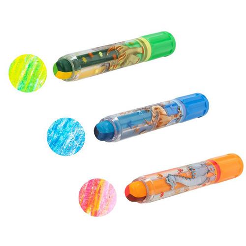Set of three-color crayons in a Dino World pencil case