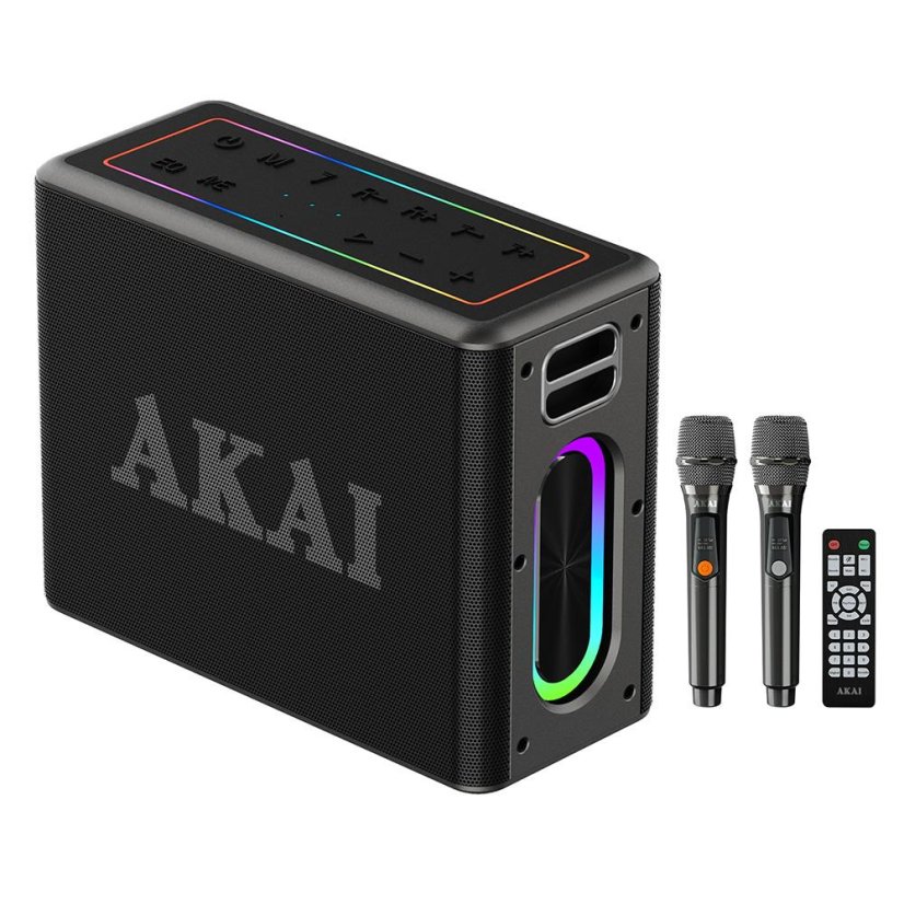 Speaker with microphones and AKAI ABTSW-120 black controller