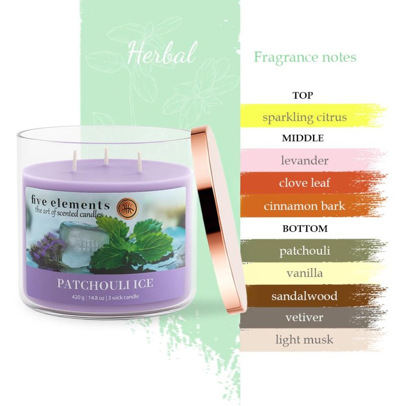 Five Elements Patchouli Ice scented candle, 420 g, 3 wicks